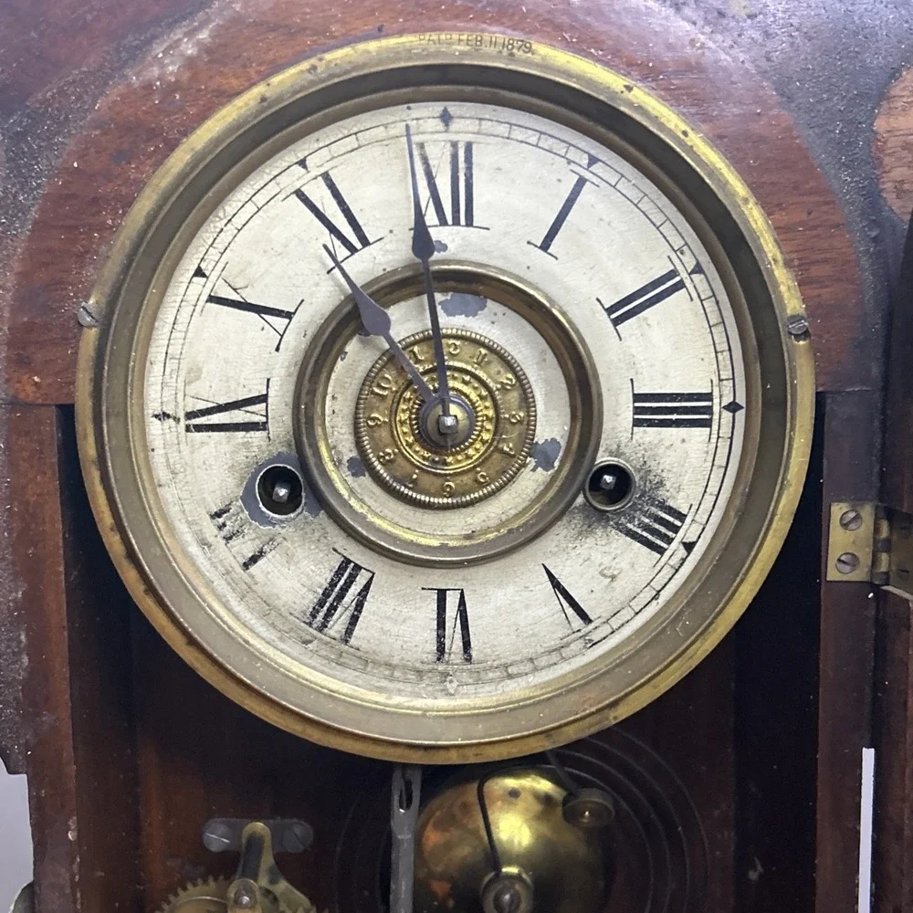 Antique Victorian Walnut Gingerbread Parlor Clock Open Escapement Alarm 1880s